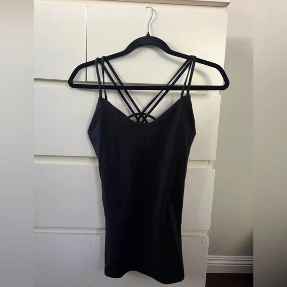 Lululemon black top, criss-cross back size 6. Just too small for me now. Used . - Picture 2 of 6